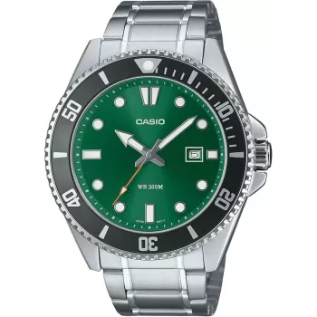 CASIO MDV107D3A2VDF Vyriškas analoginis kvarcinis laikrodis, 42mm nerūdijantis plienas, žalias ciferblatas, atsparus vandeniui iki 200 m