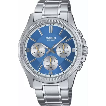 Casio vyriškas analoginis kvarcinis laikrodis MTP1375PD2A2V mėlynas ciferblatas, nerūdijantis plienas, 43,8 mm