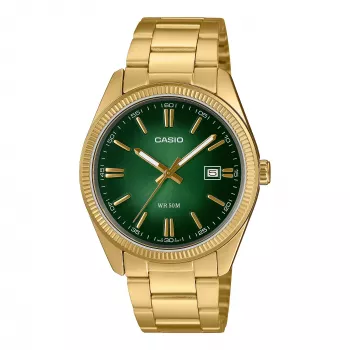 Casio vyriškas MTP-1302PGC-3AVEF analoginis kvarcinis laikrodis, auksinės spalvos nerūdijančio plieno apyrankė su žaliu ciferblatu