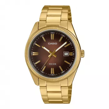 Casio vyriškas MTP1302PGC5AV analoginis nerūdijančio plieno laikrodis su rudu ciferblatu ir rožinio aukso apdaila