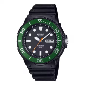 CASIO MRW-230H-1E3 Vyriškas analoginis kvarcinis laikrodis su juodu ciferblatu ir juodu dirželiu, 47,9 mm korpusas