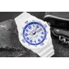 CASIO MRW200HC7B2VD Vyrų analoginis kvarcinis laikrodis su datos ir savaitės dienos rodymu, 100 m atsparumas vandeniui, dirželis iš dervos, baltas ciferblatas, mėlynas/raudonas apvadas