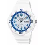 CASIO MRW200HC7B2VD Vyrų analoginis kvarcinis laikrodis su datos ir savaitės dienos rodymu, 100 m atsparumas vandeniui, dirželis iš dervos, baltas ciferblatas, mėlynas/raudonas apvadas