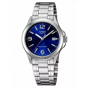 CASIO MTP-1215A-2A Vyriškas analoginis kvarcinis laikrodis mėlynu ciferblatu, nerūdijančiu plienu, 43,3 mm