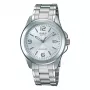 Casio MTP-1215A-7A Vyriškas analoginis kvarcinis laikrodis su nerūdijančio plieno juosta, sidabriniu ciferblatu, 38,4 mm korpusu, datos ir savaitės dienos rodymu, 50 m atsparumu vandeniui