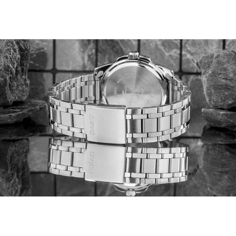 Casio MTP-1314D-2AVEF Vyriškas analoginis kvarcinis laikrodis, mėlynas ciferblatas, nerūdijančio plieno juosta, 50 m atsparumas vandeniui