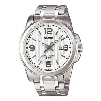 CASIO MTP-1314D-7A Vyriškas analoginis kvarcinis laikrodis, nerūdijantis plienas, sidabrinis ciferblatas, 44,9 mm