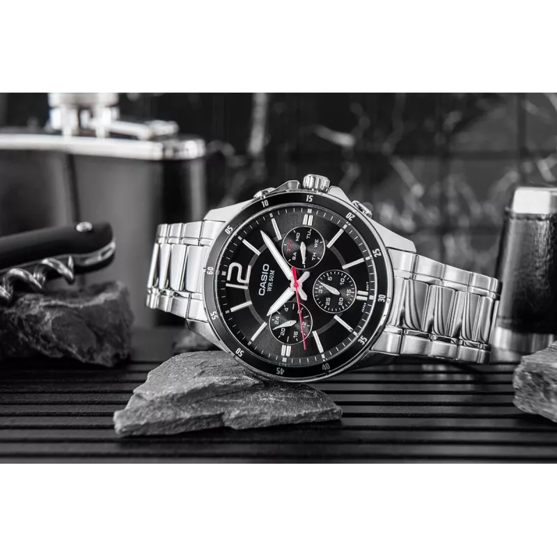 Casio MTP-1374D-1AV Vyriškas analoginis kvarcinis laikrodis iš nerūdijančio plieno 43,5 mm