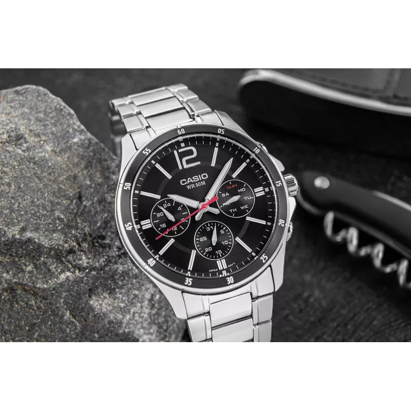 Casio MTP-1374D-1AV Vyriškas analoginis kvarcinis laikrodis iš nerūdijančio plieno 43,5 mm