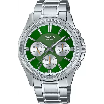 Casio MTP-1375D-3A Vyriškas analoginis kvarcinis laikrodis žalias ciferblatas sidabrinis nerūdijantis plienas