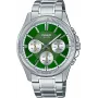 Casio MTP-1375D-3A Vyriškas analoginis kvarcinis laikrodis žalias ciferblatas sidabrinis nerūdijantis plienas