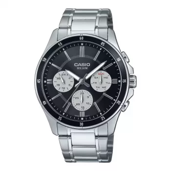 CASIO MTP1374D1A3VD Vyriškas analoginis kvarcinis laikrodis su dienos ir datos rodymu, nerūdijančio plieno juosta, 47 mm korpusas