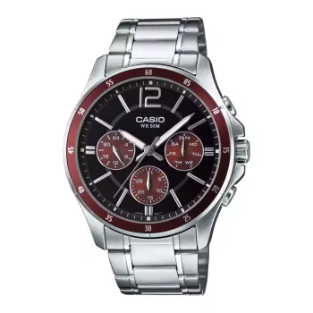 CASIO MTP1374D5AVDF Vyriškas analoginis kvarcinis laikrodis, nerūdijantis plienas, rudas ciferblatas, sidabrinis atspalvis, 43,5 mm