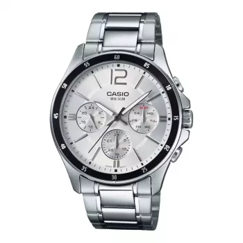 CASIO MTP1374D7AVDF Vyriškas analoginis kvarcinis laikrodis su nerūdijančio plieno apyranke 47mm