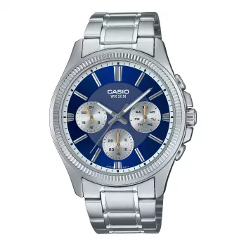 CASIO MTP1375PD2A1V Vyriškas analoginis kvarcinis laikrodis 43,8 mm Nerūdijantis plienas Mėlynas ciferblatas