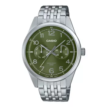 CASIO MTPE340D3AVDF Vyriškas analoginis kvarcinis laikrodis 42mm nerūdijantis plienas žalias ciferblatas