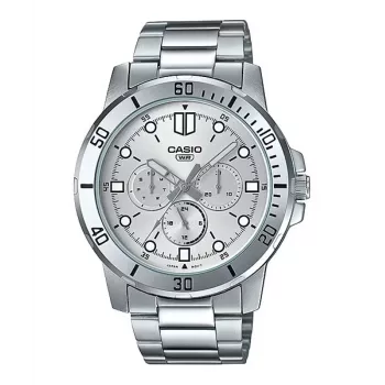 CASIO MTPVD300D-7EUD Vyriškas analoginis kvarcinis laikrodis 45mm nerūdijantis plienas sidabrinis ciferblatas