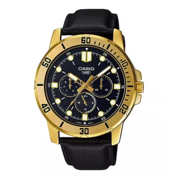 CASIO MTPVD300GL1EU Vyriškas analoginis kvarcinis laikrodis 45mm Auksinio atspalvio nerūdijantis plienas Juoda oda