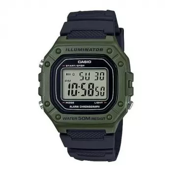 CASIO W-218H-3AVDF Skaitmeninis kvarcinis laikrodis - žalia derva, 50m atsparumas vandeniui, LED foninis apšvietimas