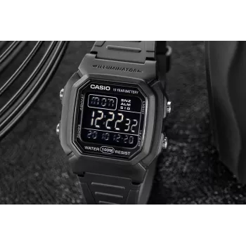 Casio W-800H-1BVES vyriškas skaitmeninis laikrodis - 100m atsparus vandeniui, kvarcinis mechanizmas