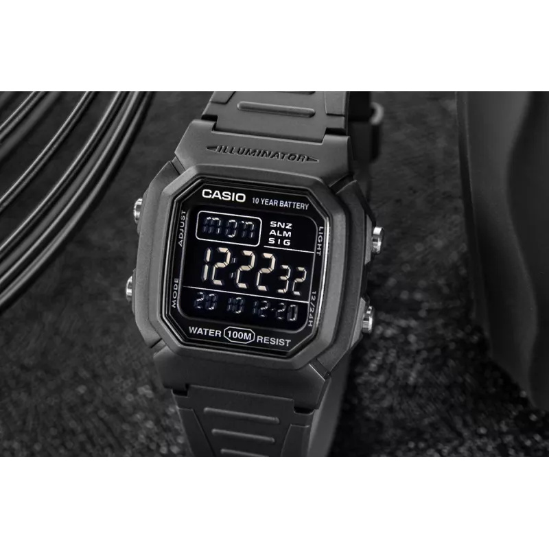 Casio W-800H-1BVES vyriškas skaitmeninis laikrodis - 100m atsparus vandeniui, kvarcinis mechanizmas