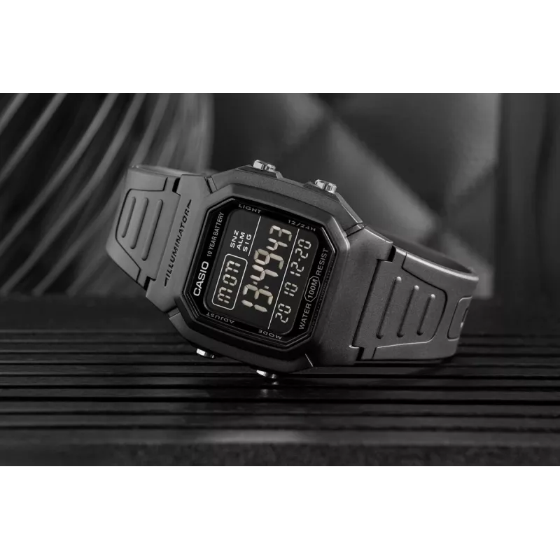 Casio W-800H-1BVES vyriškas skaitmeninis laikrodis - 100m atsparus vandeniui, kvarcinis mechanizmas