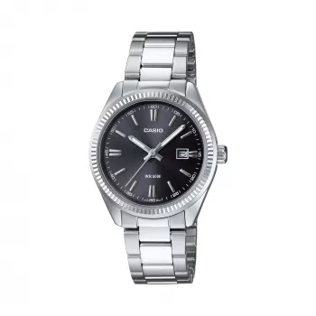 CASIO Women's LTP1302PD1A1V Analog Quartz Watch, Silver Stainless Steel, Black Dial, 50m Water Resistance