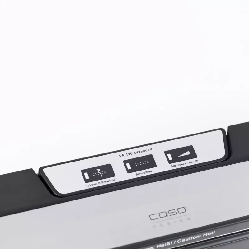 CASO VR 190 Advanced barinis vakuuminis sandariklis – 100 W, temperatūros reguliavimas, dviguba siūlė, juodos spalvos