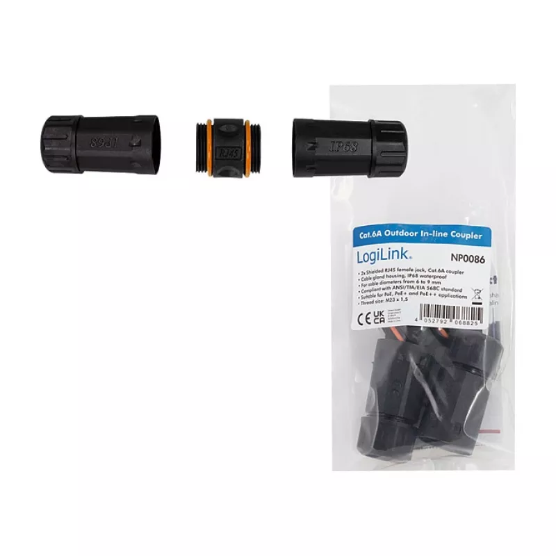 CAT6a lauko mova IP68 RJ45 moteriška į moterišką ekranuota Ethernet jungtis