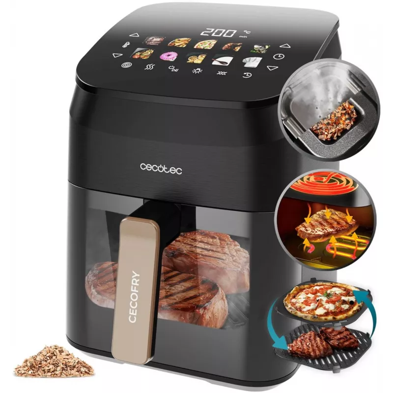 Cecotec Cecofry&Grill Smokin' 4500 Oro gruzdintuvė su griliu ir rūkymo funkcija, 4,5 L, 1700 W, juoda