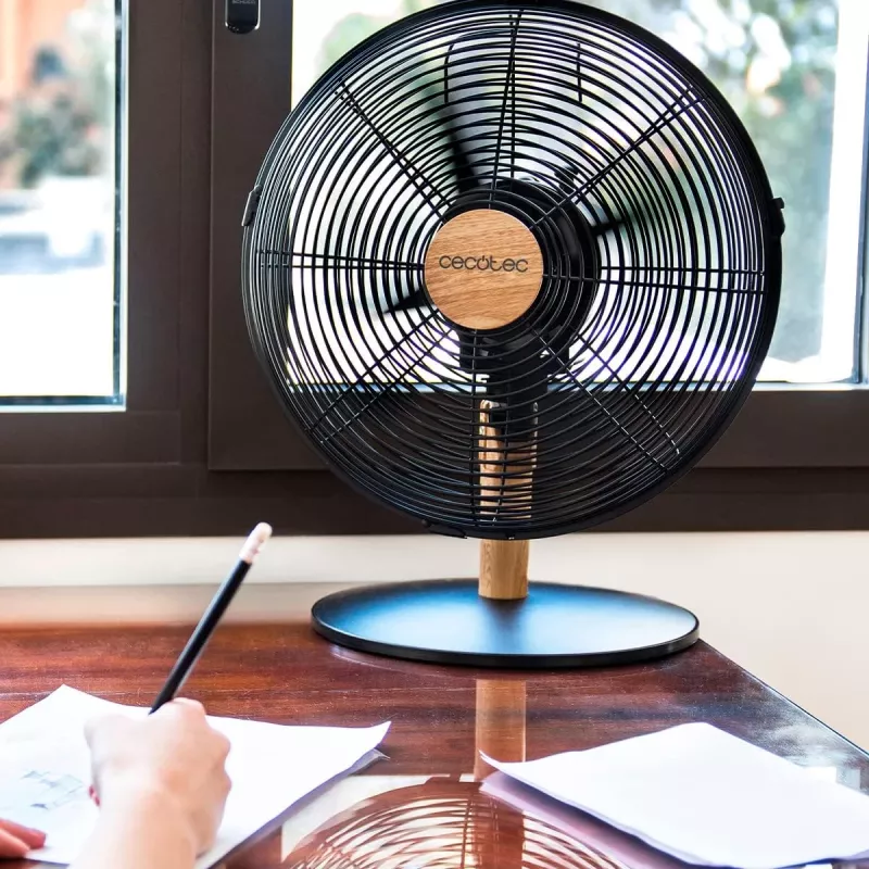 Cecotec EnergySilence 600 WoodDesk stalinis ventiliatorius, stalinis ventiliatorius, 40 W, skersmuo 30 cm, 3 greičiai, osciliacija, smėlio/juodas