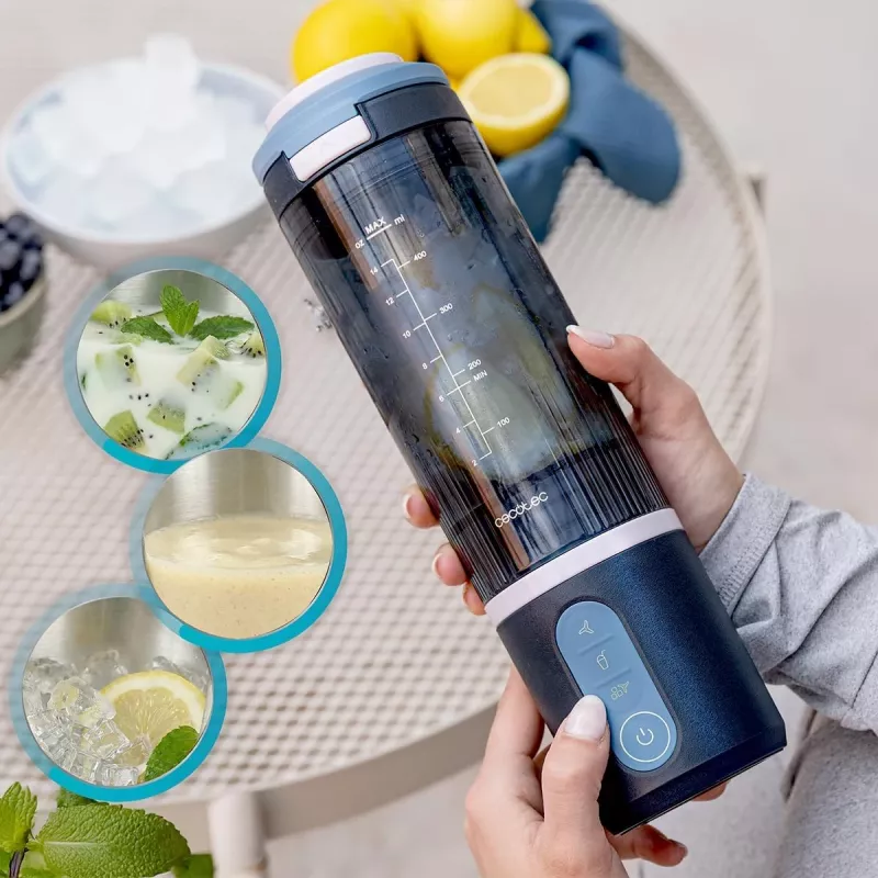 Cecotec Power Titanium Shake2Go nešiojamasis trintuvas, 180 W, indas be BPA, 0,6 L, Lagoon