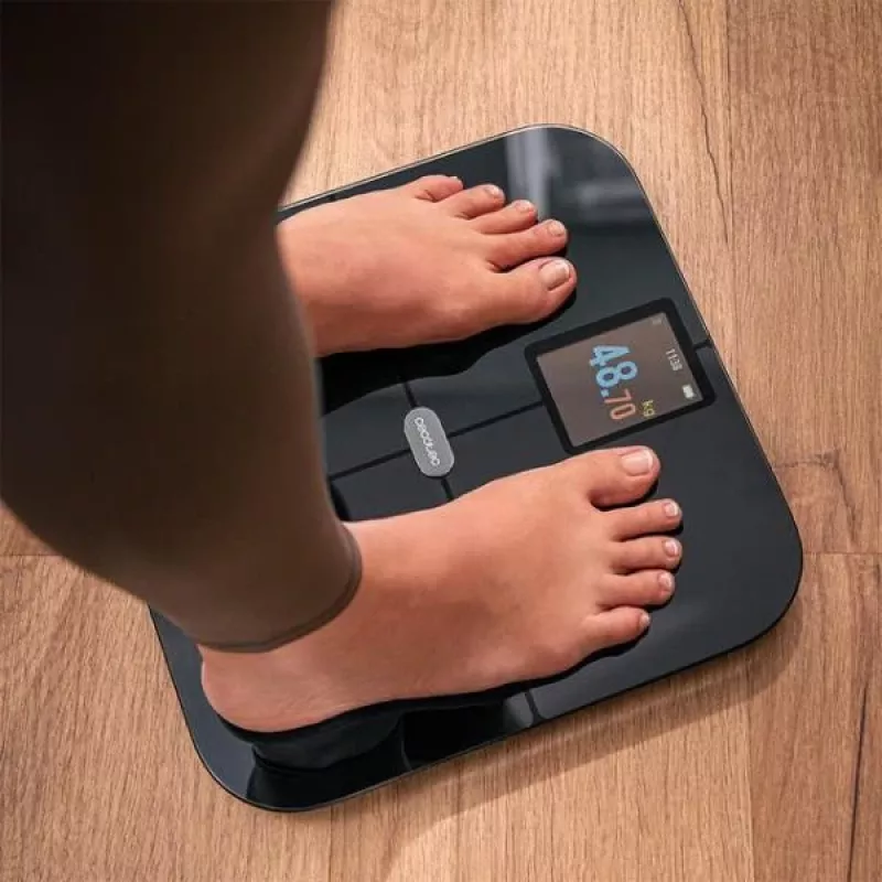 Cecotec Surface Precision HealthySmart svarstyklės vonios kambariui su KMI ir kūno sudėties analize, 180 kg talpa, Bluetooth, juodos spalvos