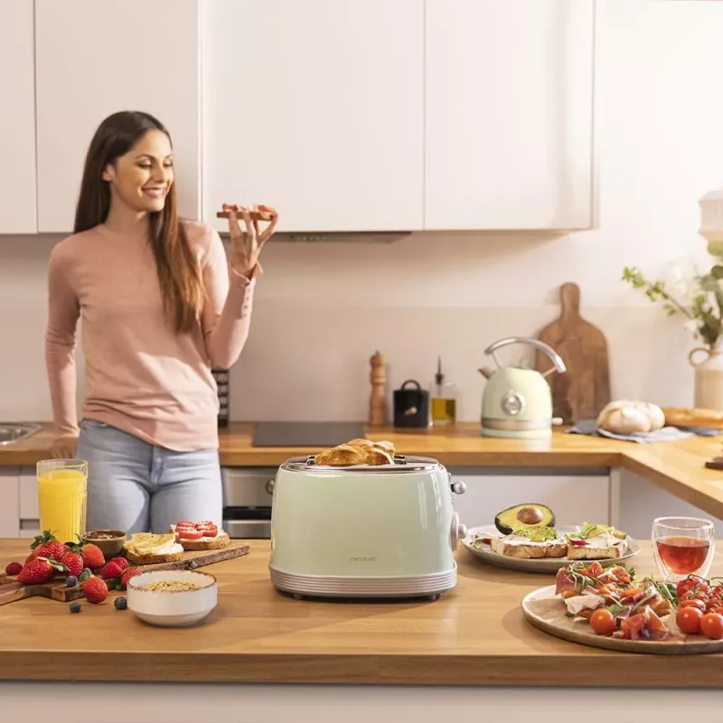 Cecotec Skrudintuvas Toast&Taste 800 Vintage 850 W 2 angos Nerūdijantis plienas Šviesiai žalia