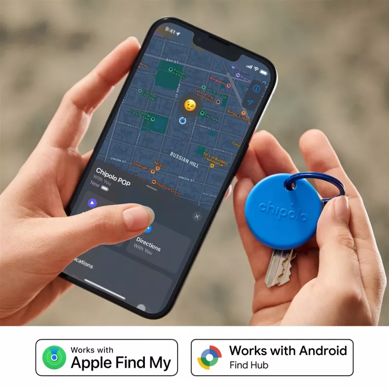 Chipolo POP – Bluetooth Tracker su keičiama baterija, skirtas iOS ir Android, 4 vnt. rinkinys - juoda, balta, raudona, mėlyna