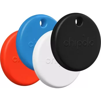 Chipolo POP – Bluetooth Tracker su keičiama baterija, skirtas iOS ir Android, 4 vnt. rinkinys - juoda, balta, raudona, mėlyna