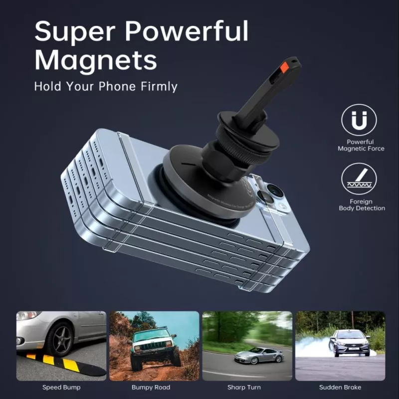 CHOETECH T204-F Magnetinis automobilio laikiklis su 15W belaidžiu įkrovimu - juoda