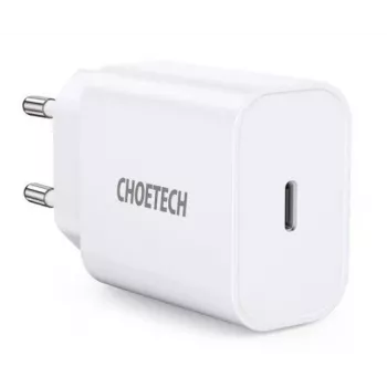 CHOETECH USB sieninis įkroviklis Type-C PD 20W Baltas
