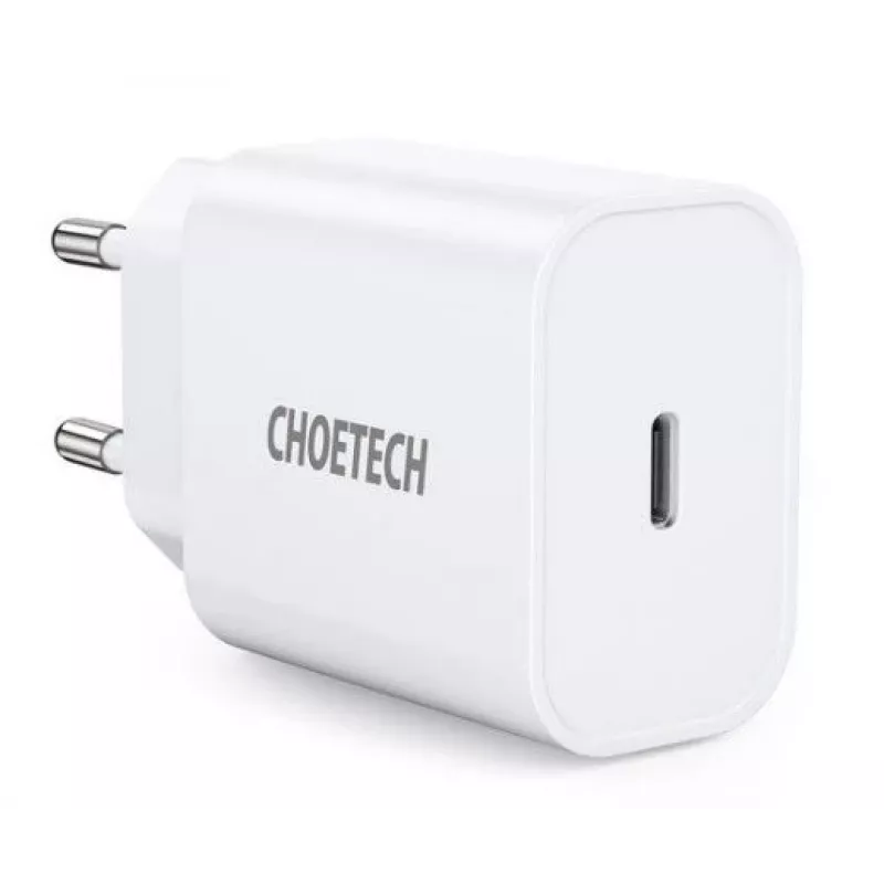CHOETECH USB sieninis įkroviklis Type-C PD 20W Baltas