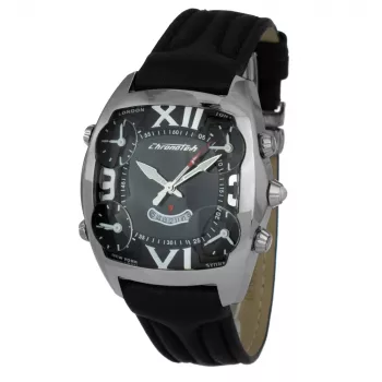 CHRONOTECH MAN CT7677M-02 Analoginis kvarcinis laikrodis 45mm juodas ciferblatas odinis dirželis