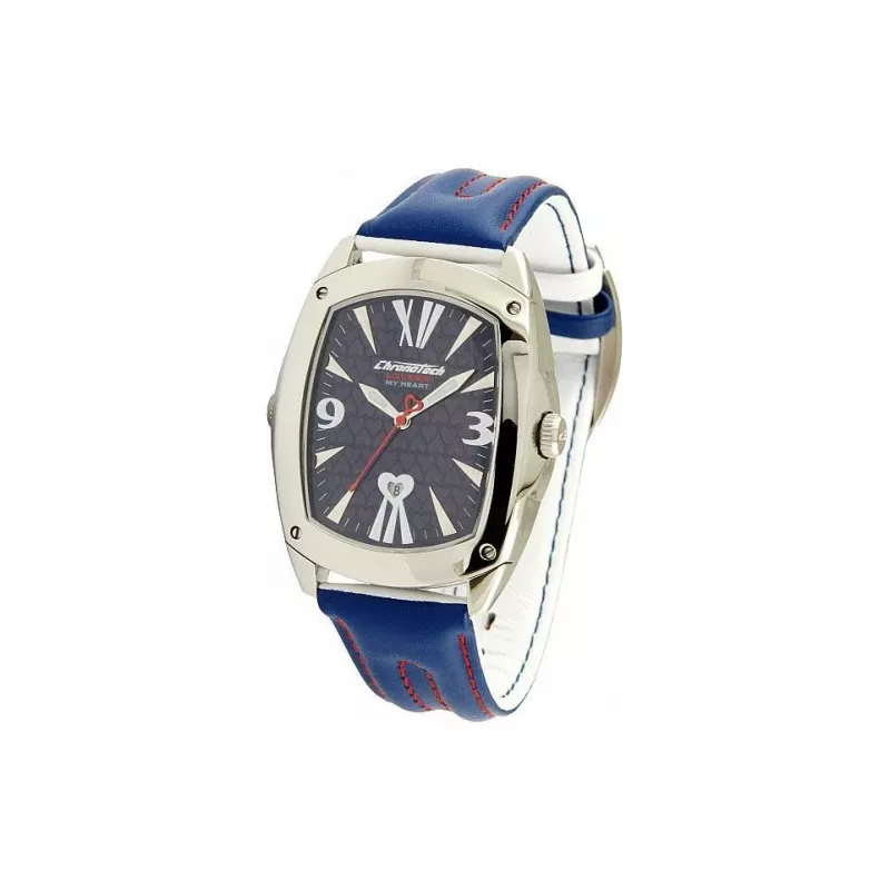 CHRONOTECH Unisex Watch CT7696M-13 (40mm) - Analog Quartz, Stainless Steel, Black Dial, Leather Strap