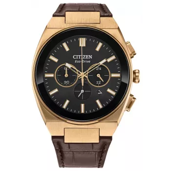 CITIZEN Eco-Drive Chronograph Watch CA4583-01E 43mm Brown Leather