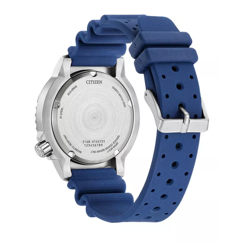 CITIZEN Promaster Diver Eco-Drive vyriškas laikrodis BN0168-06L 44mm mėlynas ciferblatas mėlynas poliuretano dirželis