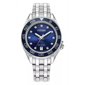 CITIZEN Moteriškas Eco-Drive Nerūdijančio Plieno Laikrodis FE6160-57L 35,4mm Mėlynu Ciferblatu