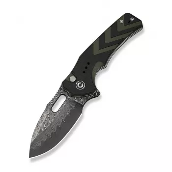 CIVIVI Vexron Damasteel sulankstomas peilis su G10 frezuota juoda ir žalia rankena