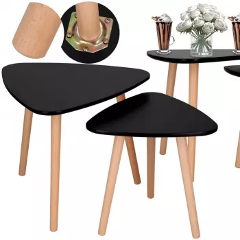Kavos staliukų rinkinys HF0014 51x45 39x40 - Sudėtiniai apvalūs staliukai, riešutas ir juoda