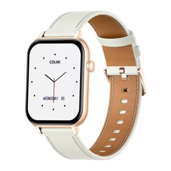 COLMI C28 Smartwatch in Gold with a White Leather Strap