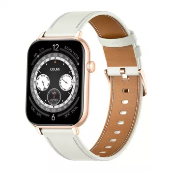 COLMI C28 Smartwatch in Gold with a White Leather Strap