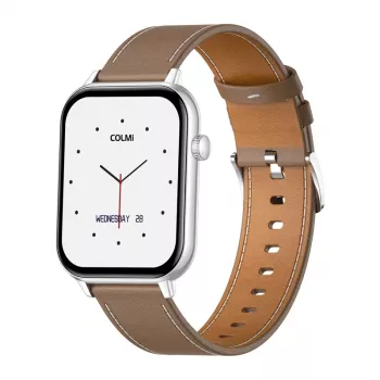 COLMI C28 Smartwatch – Sidabrinis + Ruda odinė juosta