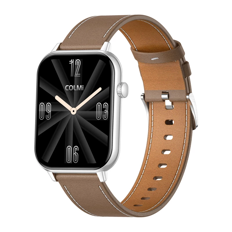 COLMI C28 Smartwatch – Sidabrinis + Ruda odinė juosta
